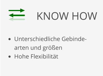 KNOW HOW •	Unterschiedliche Gebinde-arten und größen •	Hohe Flexibilität