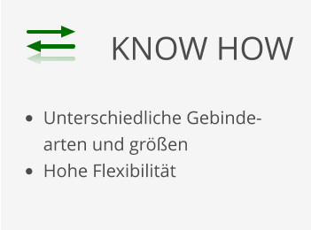 KNOW HOW •	Unterschiedliche Gebinde-arten und größen •	Hohe Flexibilität